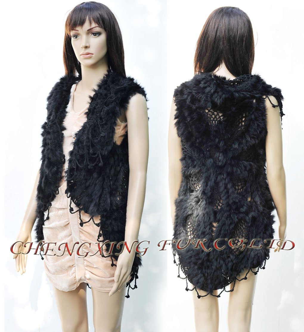 CX-G-B-62 Genuine Rabbit Fur Hand Crochet Vest ~ NEW ARRIVE ~ DROP SHIPPING