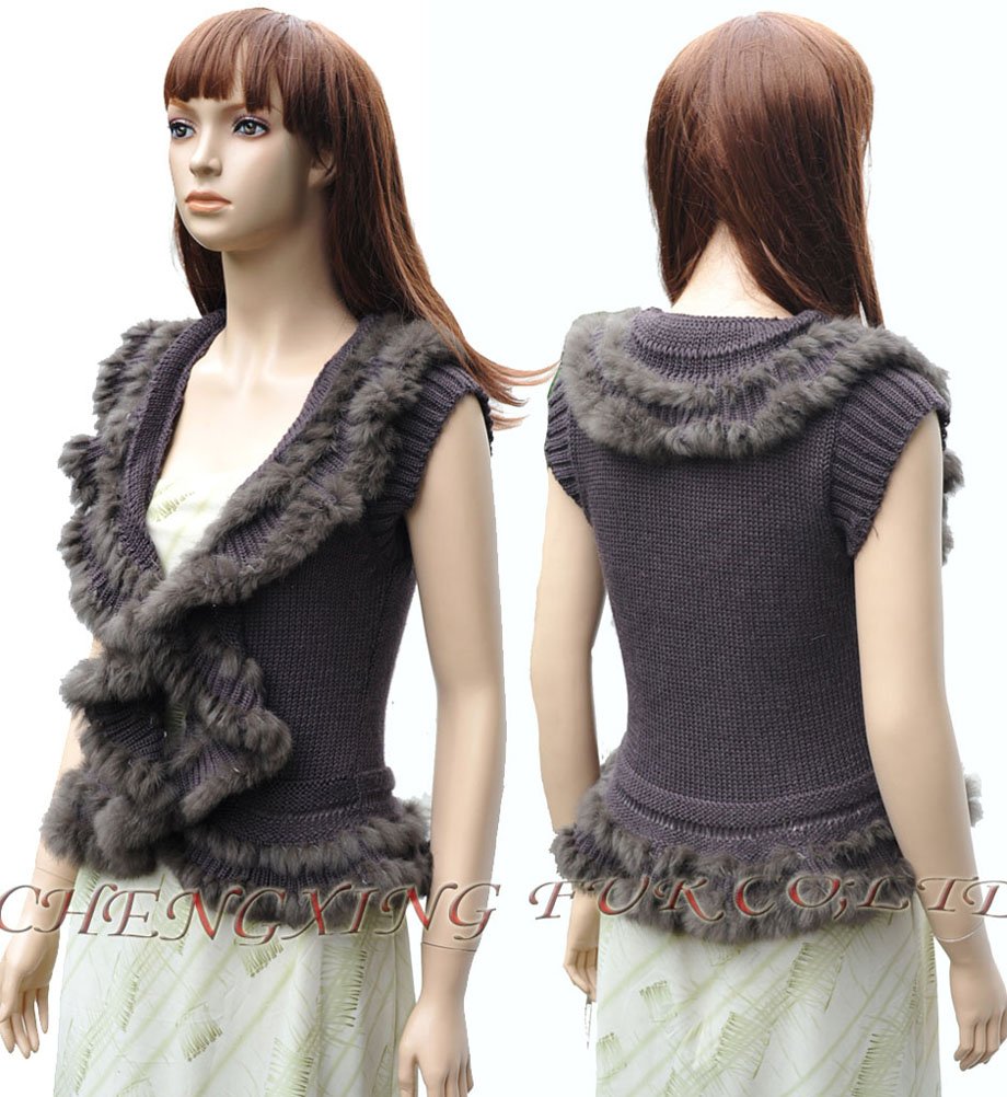 CX-G-B-71B Genuine Rabbit Fur  Knit Vest Rabbit Fur  Knit Vest ~ BLACK / BROWN / BEIGE ~ DROP SHIPPING