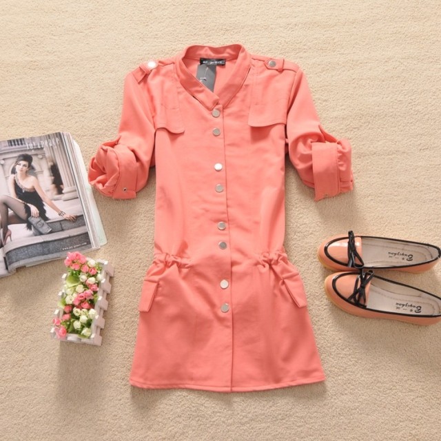 D-1 female spring and autumn outerwear three quarter sleeve trench stand collar all-match medium-long 0.5