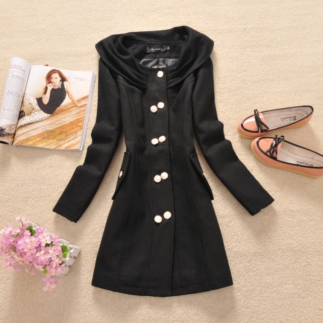 D-20 female spring and autumn trench woolen fabric medium-long OL outfit peter pan collar slim 0.75