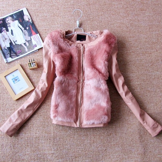 D-21 spring and autumn women's slim short design leather clothing coat o-neck long-sleeve PU 0.55