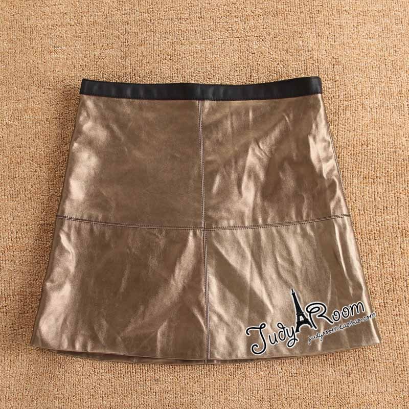 D'Angleterre fashion modern coffee leather the luster short skirt slim hip skirt
