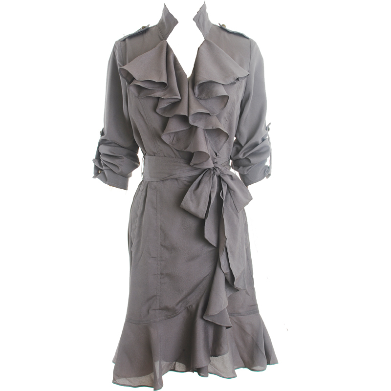 D . zo . vintage elegant ruffle slim trench outerwear fashion women's