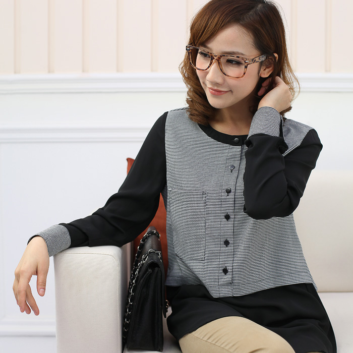 D1-3 spring 2013 women's houndstooth casual medium-long shirt