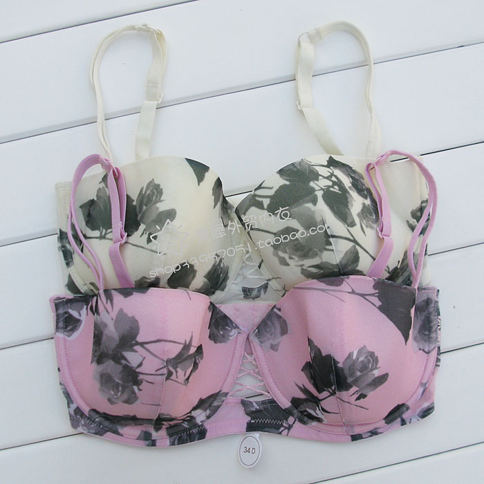 D1 print thin gauze sponge cup plus size bra 75e 80e 90e