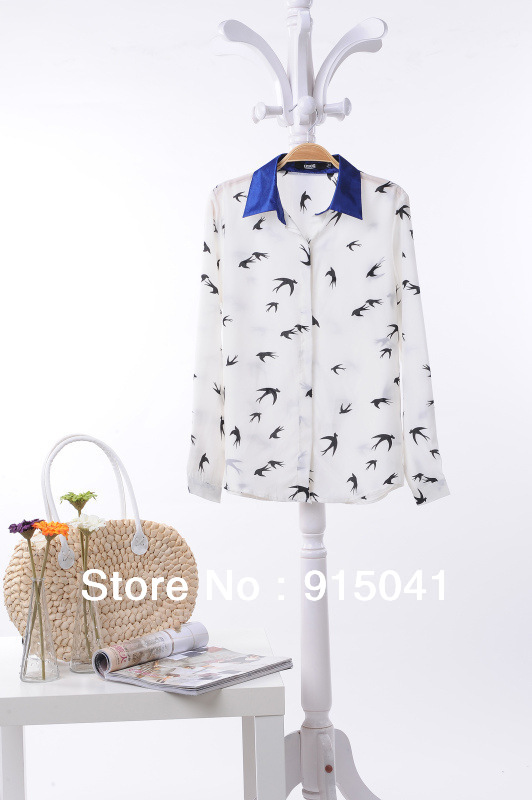 D121-15-063 in Europe and America official website star catwalk models Swallow hit color lapel chiffon shirt shirt