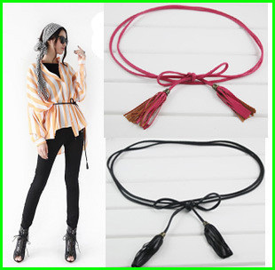 D33 fashion leather tassel long circle design lacing belly chain belt