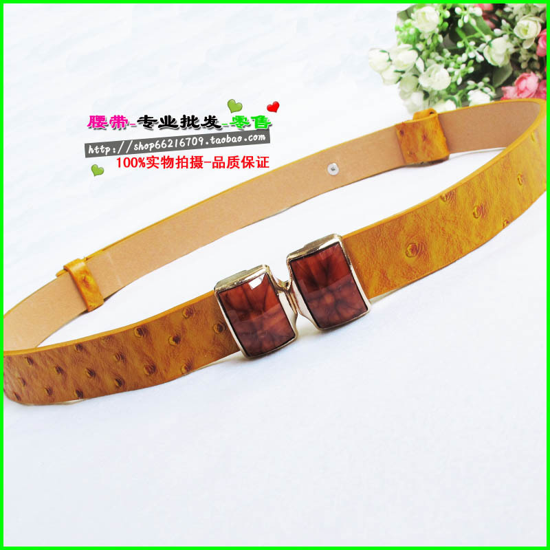D38 adjustable length pin buckle fashion strap faux leather PU ostrich grain crystal belt