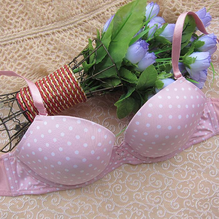 D4 pink rhinestone dot detachable shoulder strap thin sponge underwear bra 65ef70ef75e
