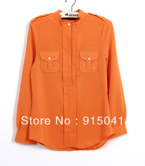 D56-8-030 epaulets half cardigan hedging long-sleeved shirt four-color stand-up collar