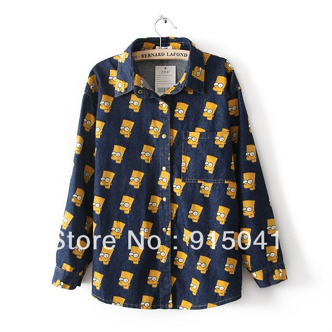 D57-13-067 new European and American cowboy cartoon head long-sleeved women's Europe and the United shirt long-sleeved shirt