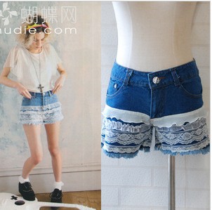 D6075  Multilayer lace denim shorts