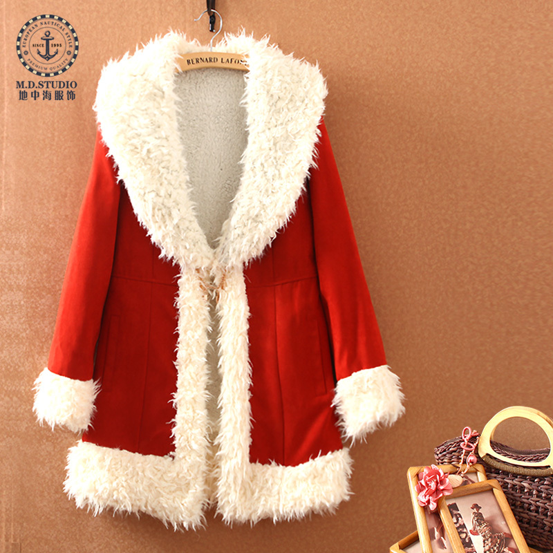 D840 christmas 2012 autumn and winter women slim suede fabric berber fleece wadded jacket outerwear