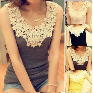 Daisy flower petal lace cutout crochet patchwork basic spaghetti strap vest yf109