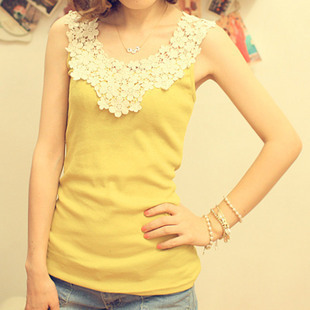 Daisy flower petal lace cutout crochet patchwork cotton thread basic spaghetti strap vest