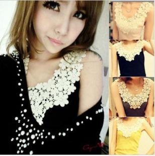 Daisy flower petal lace cutout crochet patchwork cotton thread basic spaghetti strap vest multicolor