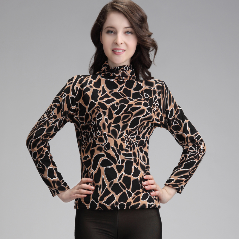 Daixina plus velvet thickening leopard print fashion thermal clothing basic shirt female