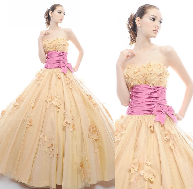 Dance evening dress princess prom dress Light yellow petal dress hz04