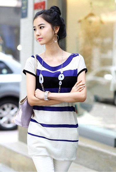 dark blue fashion stripe long stye sweater-0081b