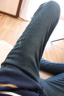 Dark Blue low-waist double buckles tight skinny jeans whisker distrressed petals trousers skinny pants b56