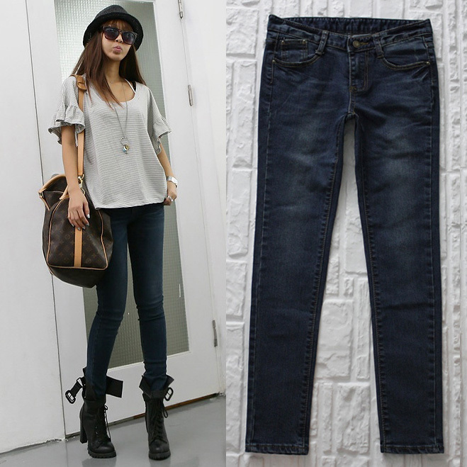 Dark color skinny jeans trousers 7853 free shipping