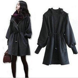 Dark gray long design outerwear trench 7406 free shipping