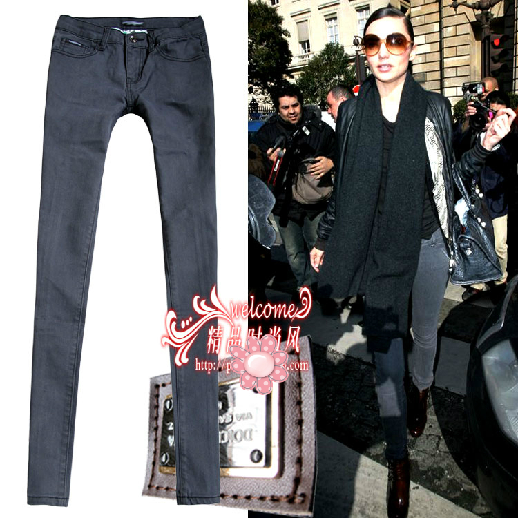 Dark gray show thin stretch tight splicing joker cowboy feet pants 005