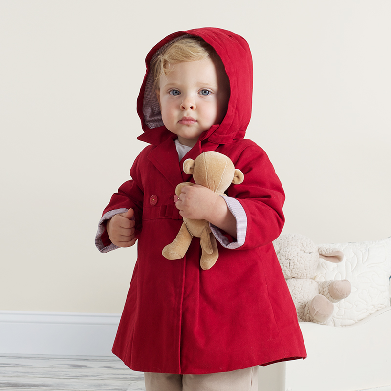 Davebella spring and autumn infant trench 100% cotton thickening with a hood outerwear red db42