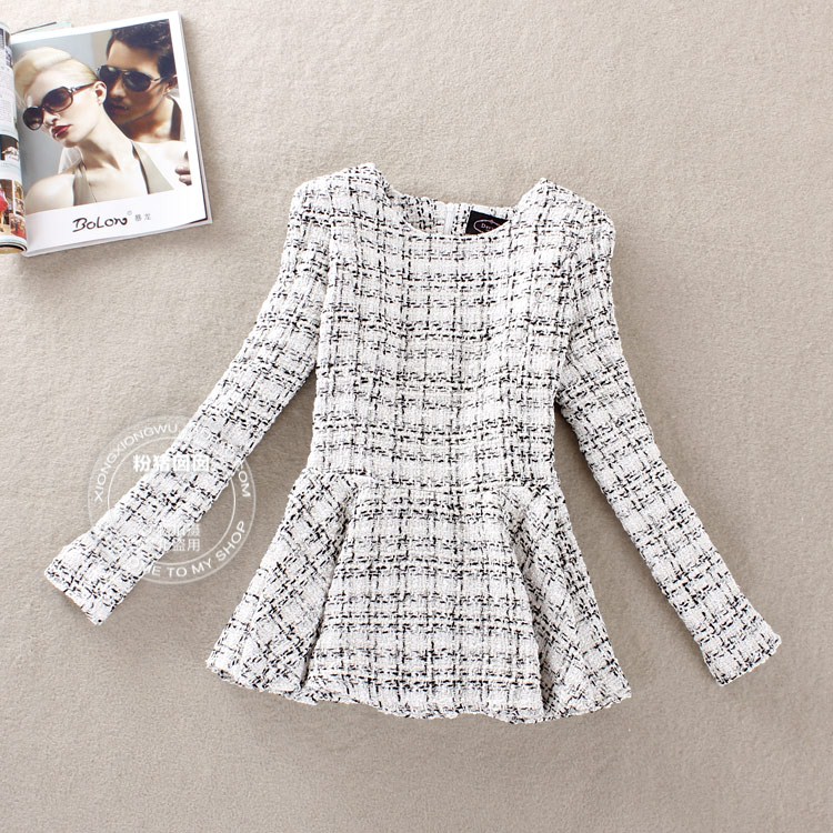 Davida black-and-white plaid tweed fabric small slim waist top dovetail small skirt short jacket