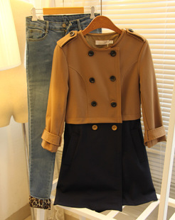 Dazzle 223f6014404 2012 autumn medium-long double breasted color block decoration trench outerwear free shipping