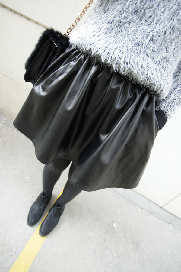 Db style fashion all-match pocket high quality leather skirt puff skirt elastic waist pleated skirt free ship