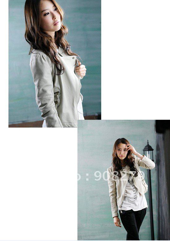 DDJ-1G1152E0 -Ivory, winmter slimming motorcycle 2012 leather jacket /women's coat