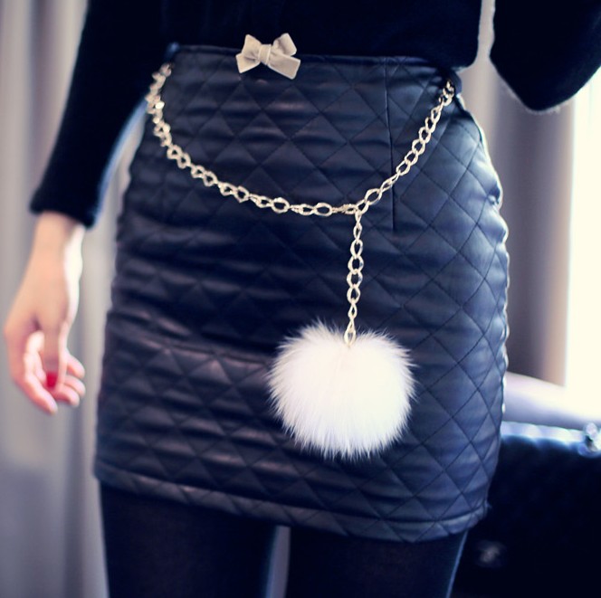 DEAL Plaid PU all-match bag short skirt bust skirt 2012 leather skirt