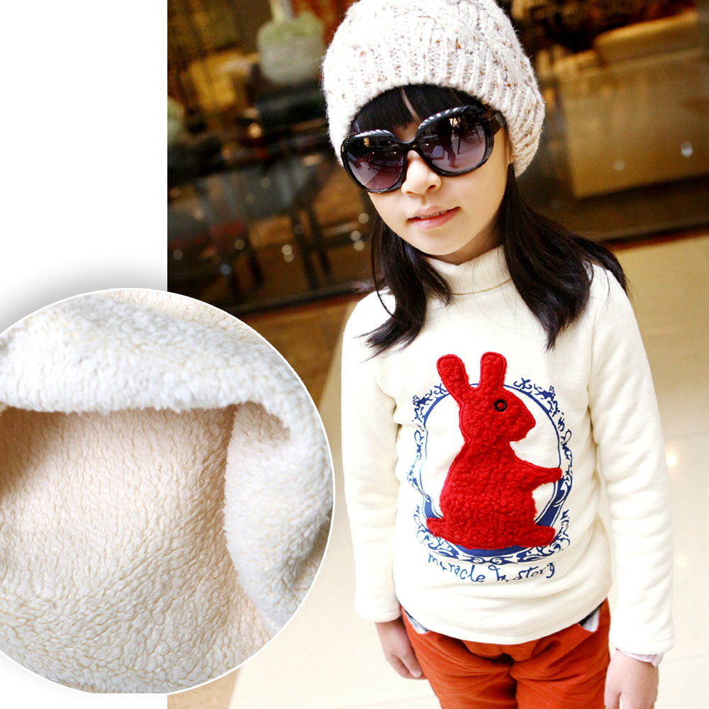 Dearie baby winter female child cartoon rabbit turtleneck berber fleece basic shirt long-sleeve T-shirt
