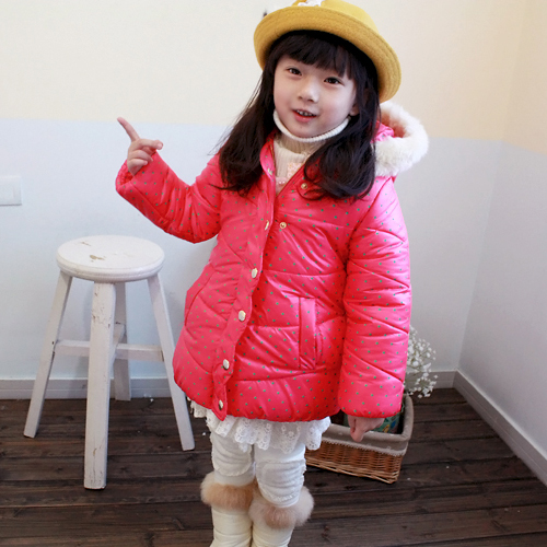 Dearie baby winter female child fine stipple gold buttons plush hat wadded jacket outerwear