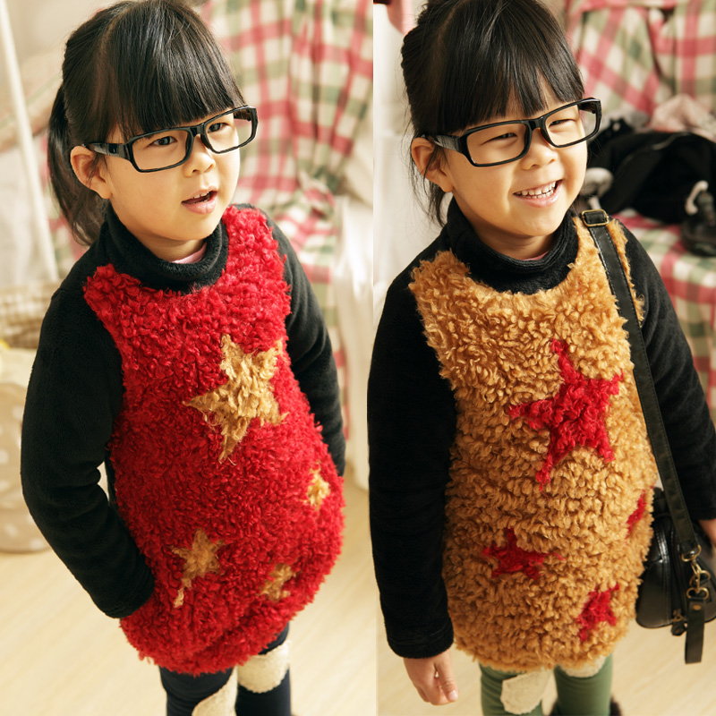 Dearie baby winter female child five-pointed star long design sweatshirt one-piece dress