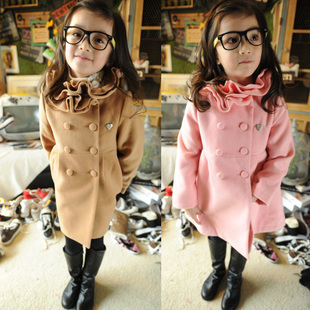 Dearie baby winter female child flower collar double breasted long design woolen overcoat outerwear new year