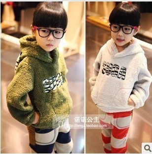 Dearie baby winter female child thickening plush letter print sweatshirt pullover outerwear