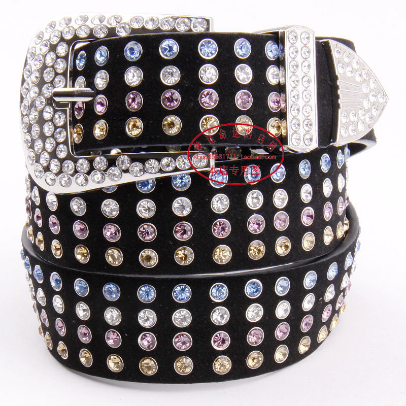 Decoration genuine leather suede diamond strap nubuck cowhide belt women's belt multicolour
