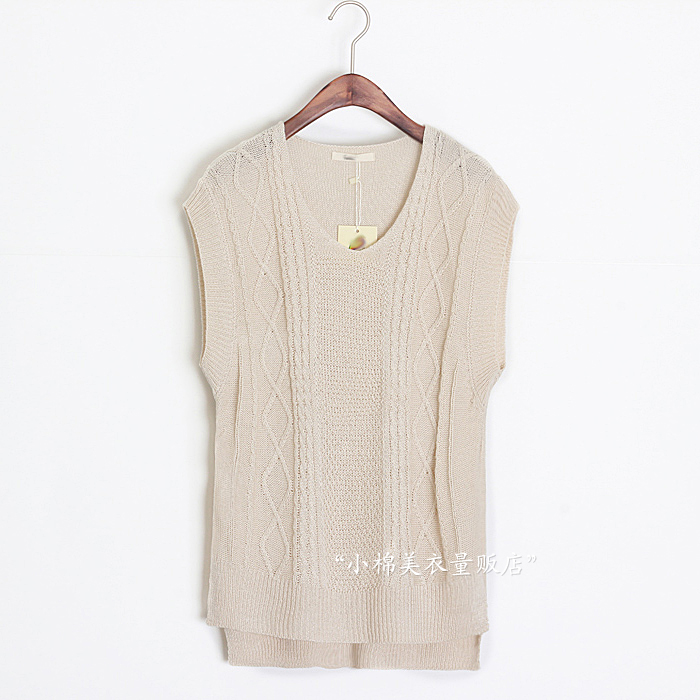 Deep v neck hand-woven twisted , dsmv loose sleeveless pullover knitted sweater female thin autumn