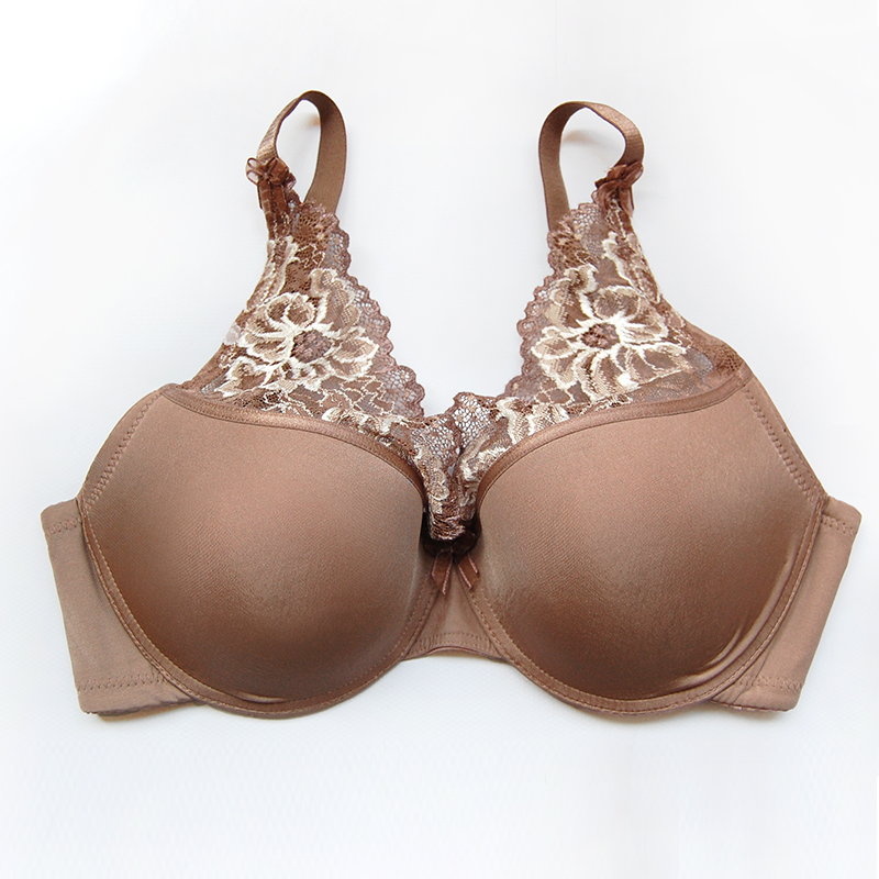 Deep V-neck lace decoration glossy push up seamless bra aa25