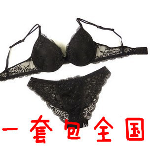 Deep V-neck push up sexy translucent lace deep V-neck women's push up underwear bra set