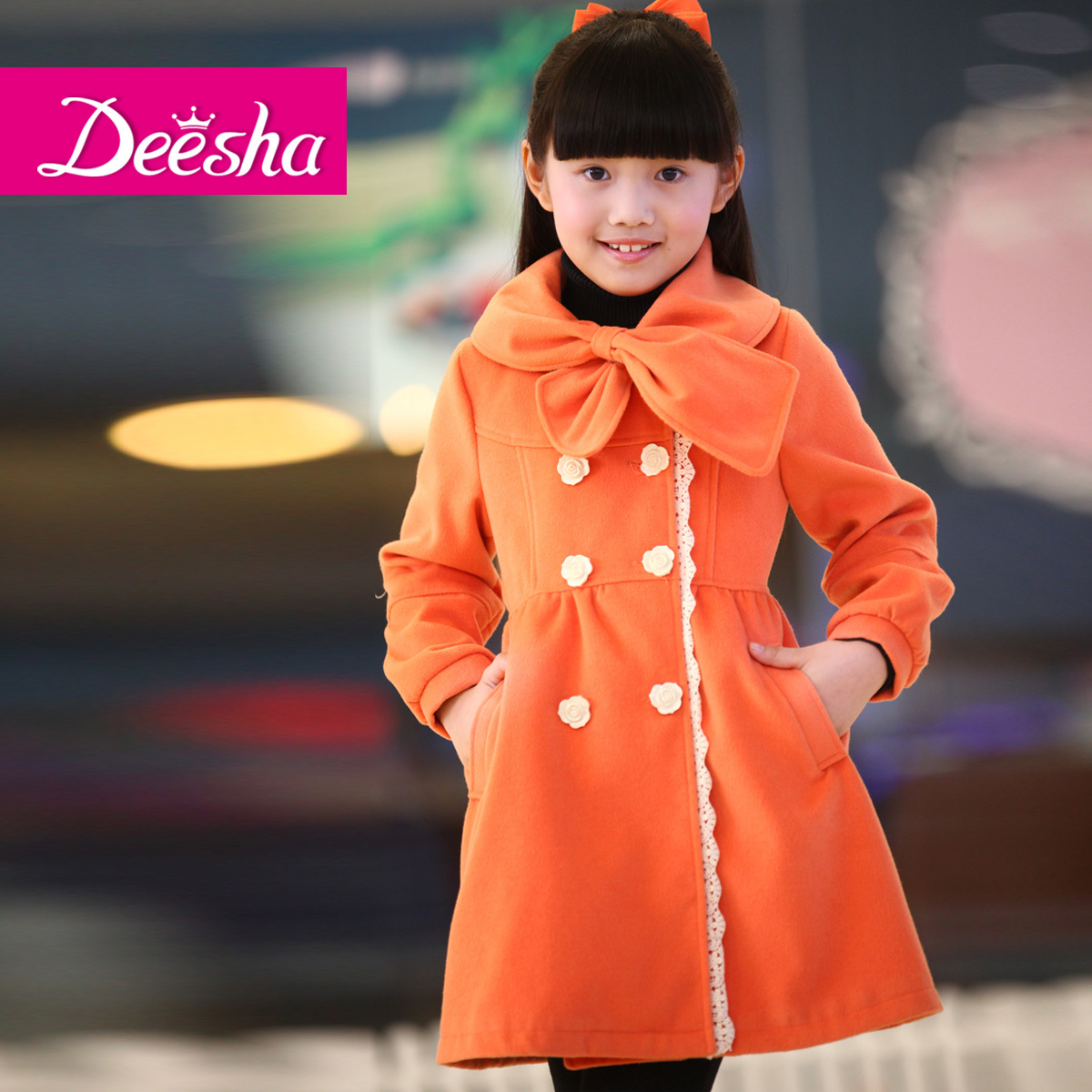 DEESHA 2012 autumn and winter new arrival girls clothing child long design thickening child trench overcoat 1219216