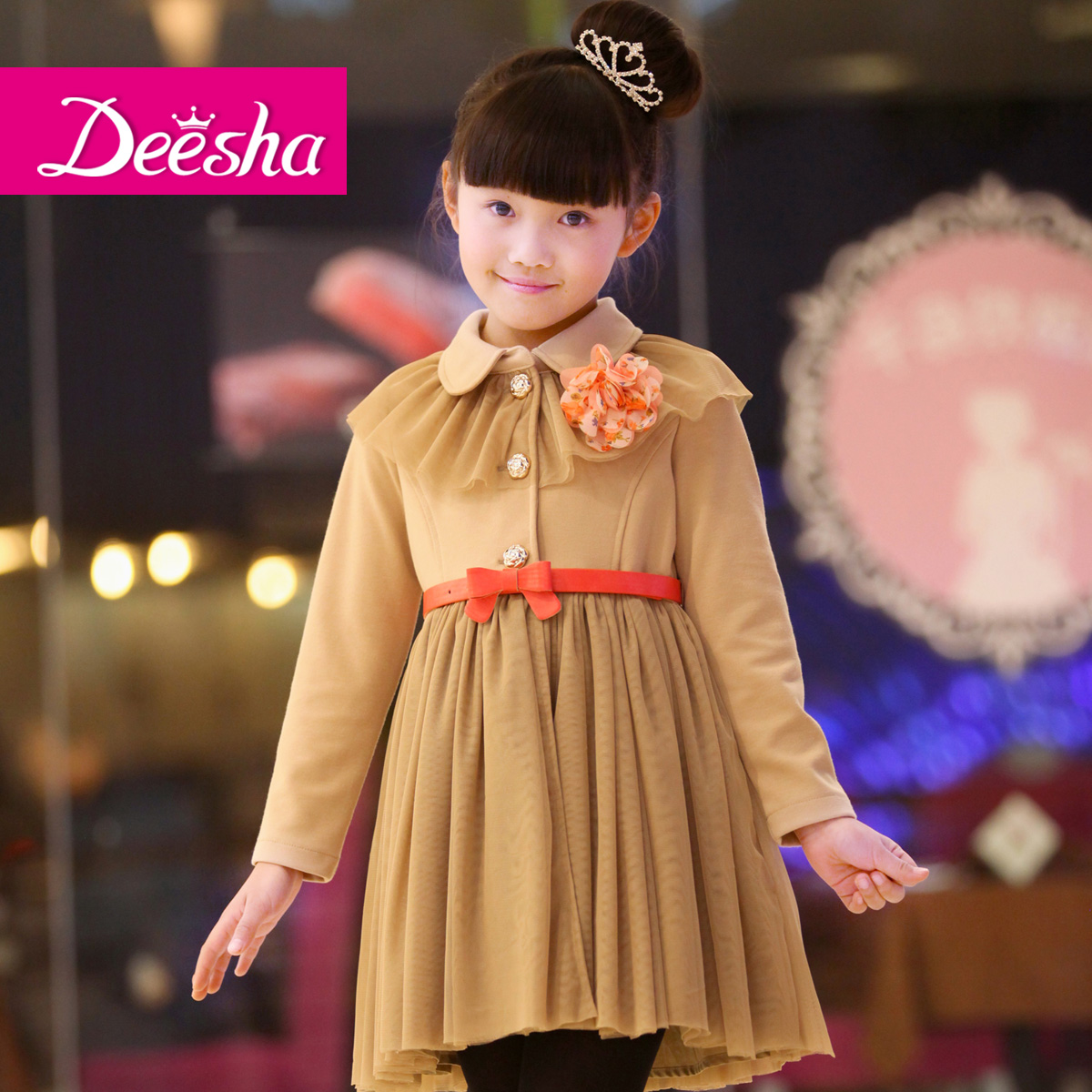 DEESHA 2013 spring one-piece dress and outerwear with  trench  for female children