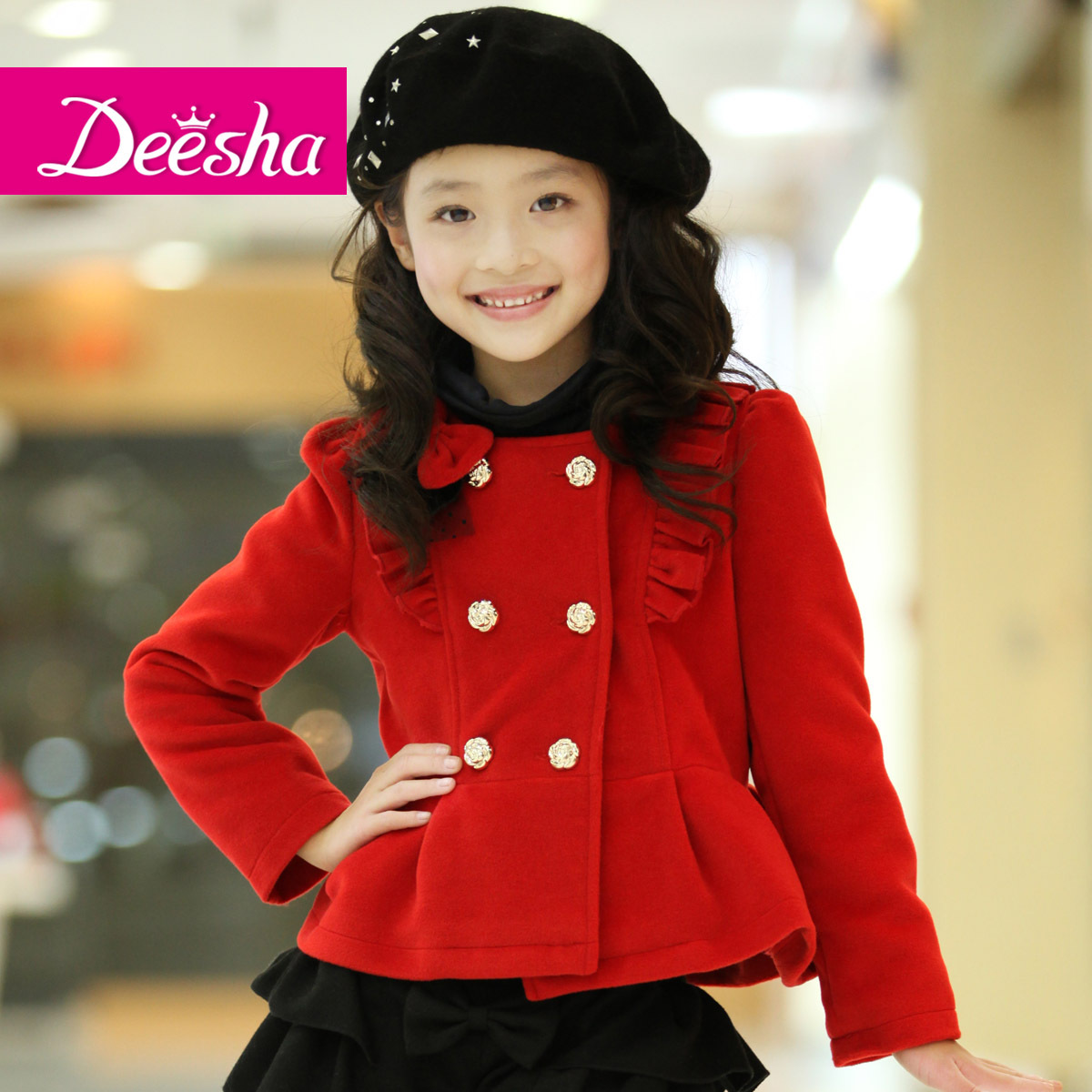 DEESHA children's clothing girl child spring 2013 o-neck red outerwear child princess child short overcoat