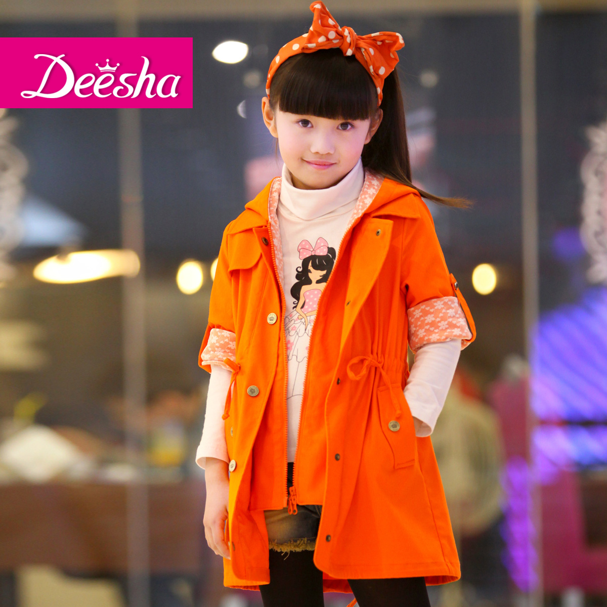 DEESHA children's clothing new arrival girls clothing child long design child long-sleeve outerwear 1312012