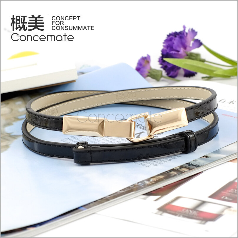 Delicate buckle fashion all-match japanned leather thin belt cowhide strap genuine leather thin belt c395