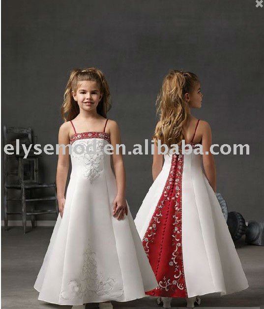 Delightful red and white flower girl dresses in color and satin