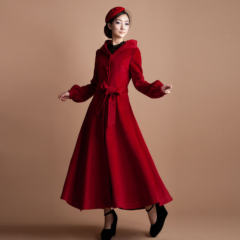 DEMONSTYLE 2012 cashmere overcoat woolen ultra long red cashmere overcoat trench dress women's dress f311