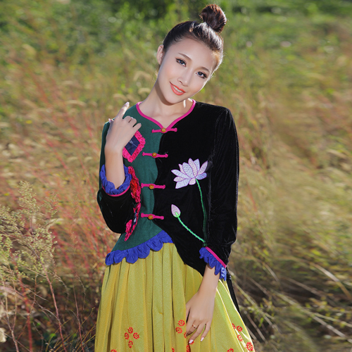 DEMONSTYLE autumn original design velvet wrist-length sleeve outerwear women's embroidered jacket